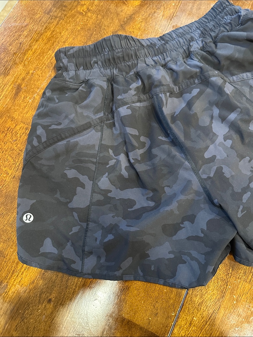 Lululemon Track That 5 inch Black Camo Running Shorts